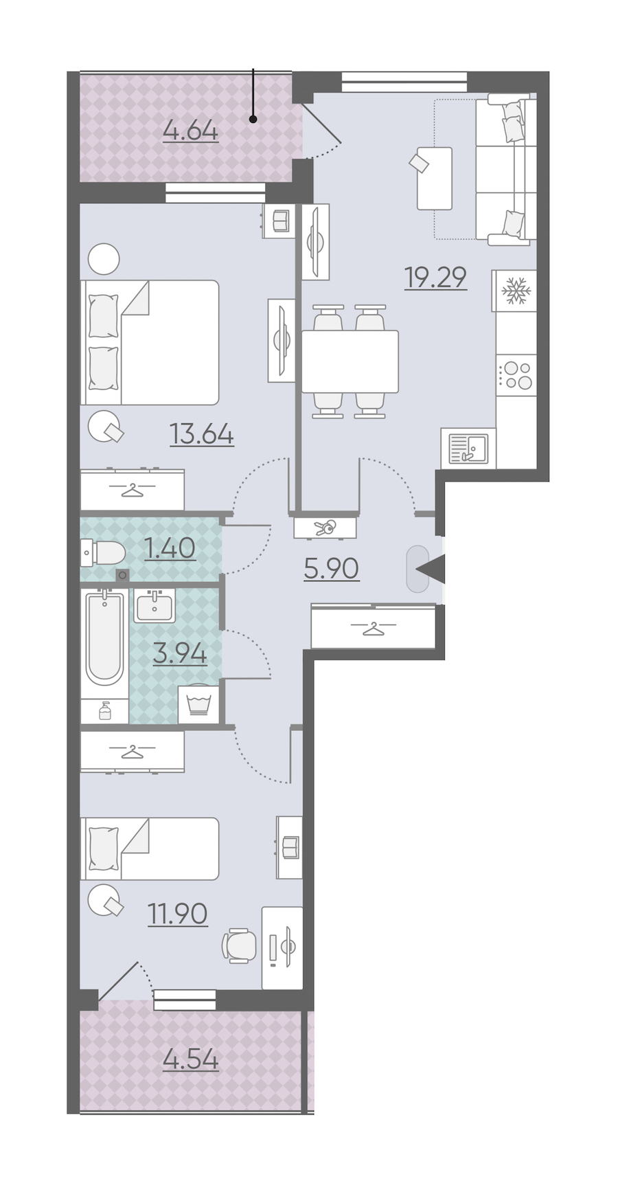 Двухкомнатная квартира в : площадь 60.66 м2 , этаж: 2 – купить в Санкт-Петербурге